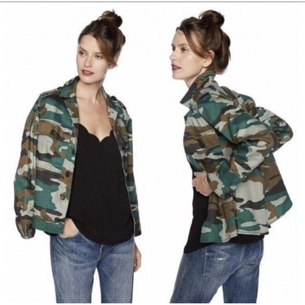 J Crew Mercantile Womens Camouflage‎ Utility Button Up Shirt Jacket J6260 Sz XS